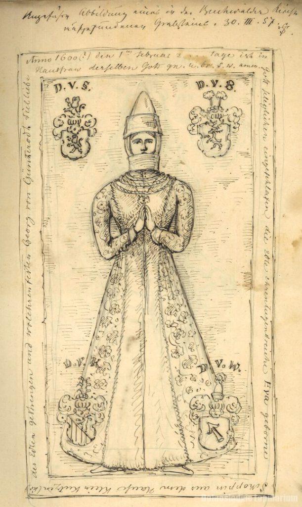 Rysunek płyty nagrobnej z kościoła w Bukowinie Bobrzańskiej, Archiwum Państwowe we Wrocławiu, sygn. 82/156/0/7/616