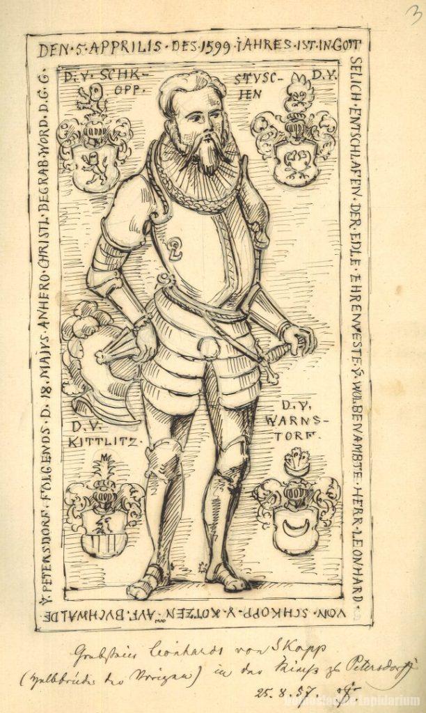 Rysunek płyty nagrobnej z kościoła w Bukowinie Bobrzańskiej, Archiwum Państwowe we Wrocławiu, sygn. 82/156/0/7/616